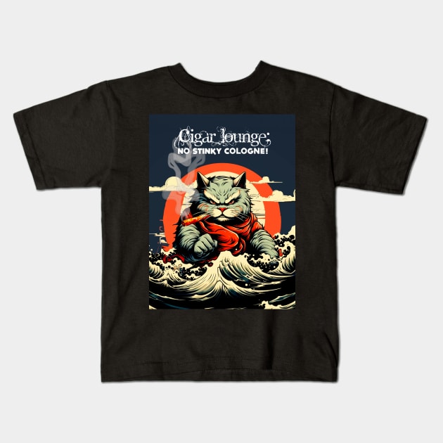 Cigar Lounge: No Stinky Cologne Allowed! On a Dark Background Kids T-Shirt by Puff Sumo
